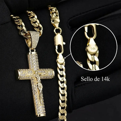 CELION™ Cadena Cubana + Crucifijo Eterno 14K
