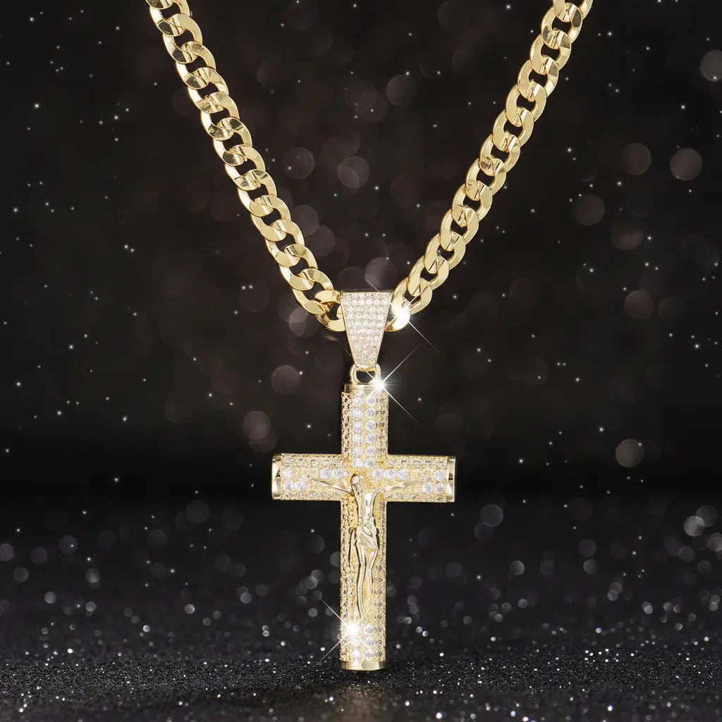 CELION™ Cadena Cubana + Crucifijo Eterno 14K