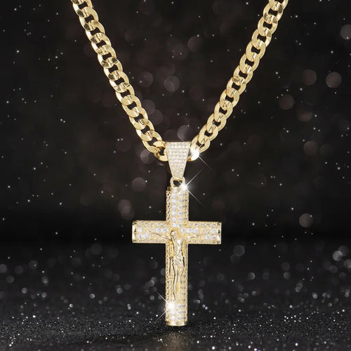 CELION™ Cadena Cubana + Crucifijo Eterno 14K